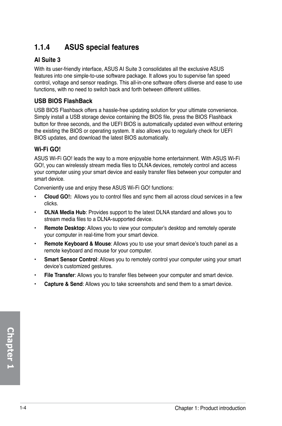 4 asus special features, Asus special features -4, Chapter 1 | Asus MAXIMUS VI FORMULA User Manual | Page 20 / 212