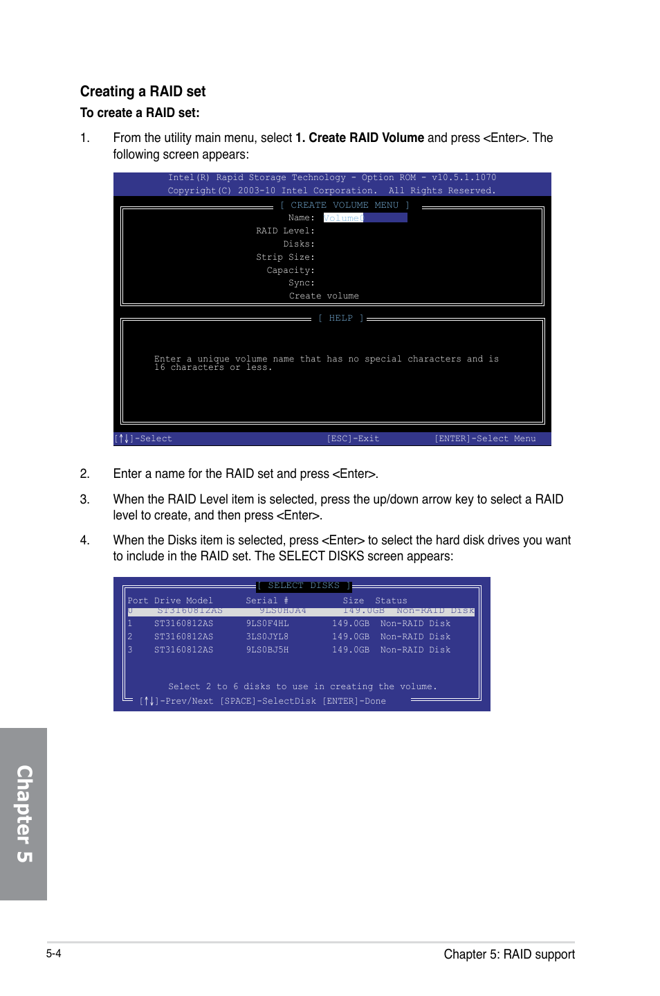 Chapter 5, Creating a raid set | Asus MAXIMUS VI FORMULA User Manual | Page 200 / 212