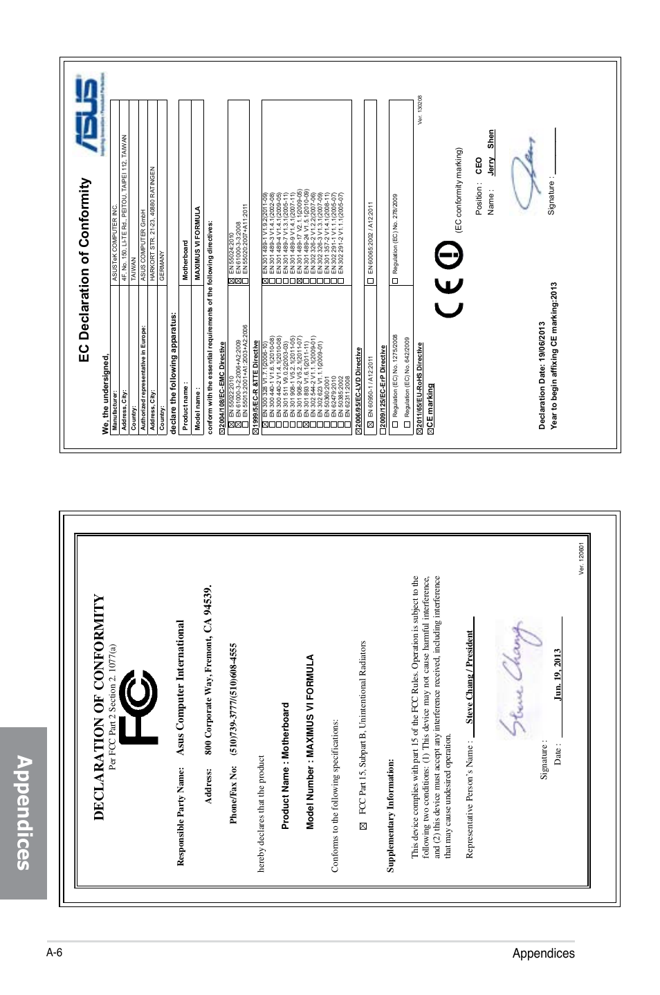 Appendices, Ec declaration of conformity | Asus MAXIMUS VI FORMULA User Manual | Page 212 / 212