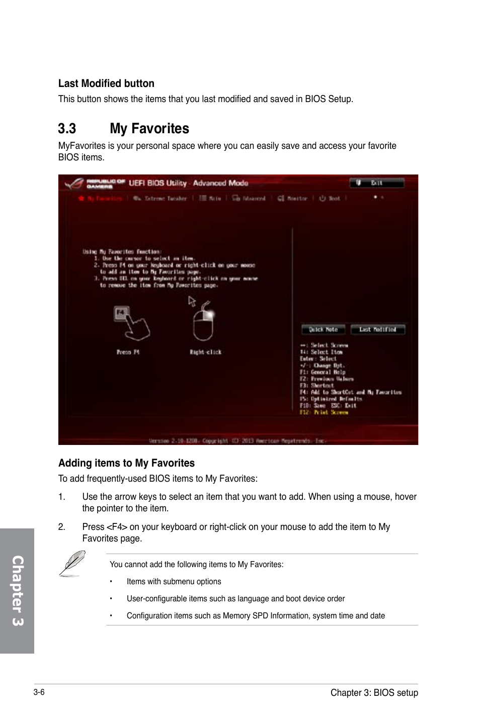 3 my favorites, My favorites -6, Chapter 3 3.3 my favorites | Asus MAXIMUS VI FORMULA User Manual | Page 96 / 212