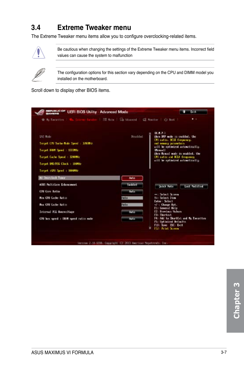 4 extreme tweaker menu, Extreme tweaker menu -7, Chapter 3 3.4 extreme tweaker menu | Asus MAXIMUS VI FORMULA User Manual | Page 97 / 212