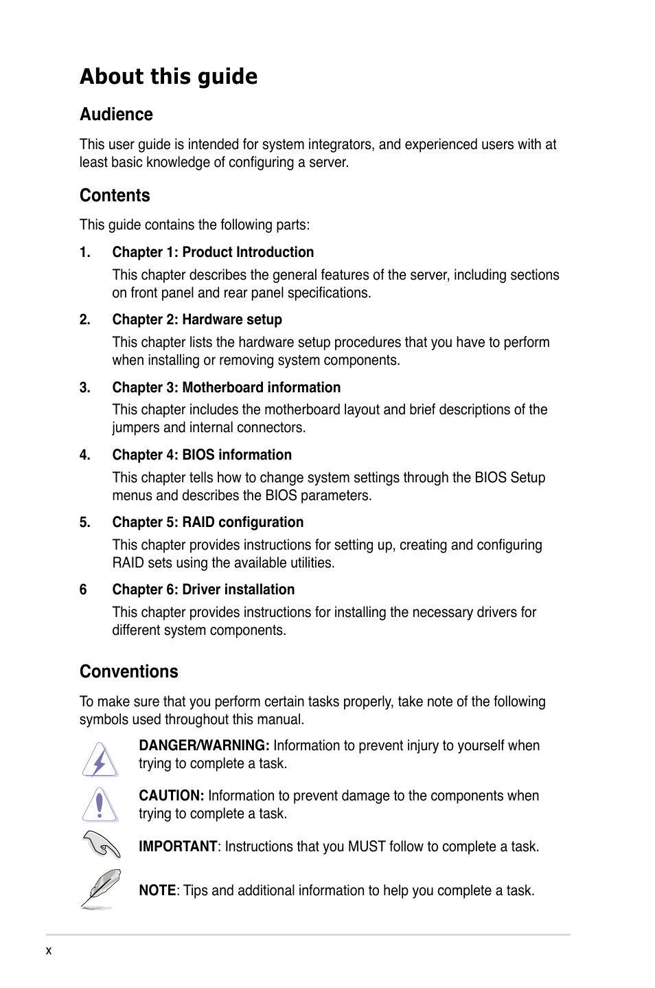 Asus TS100-E7/PI4 User Manual | Page 10 / 136