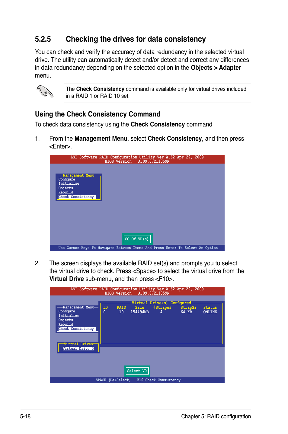 5 checking the drives for data consistency, Using the check consistency command | Asus TS100-E7/PI4 User Manual | Page 102 / 136