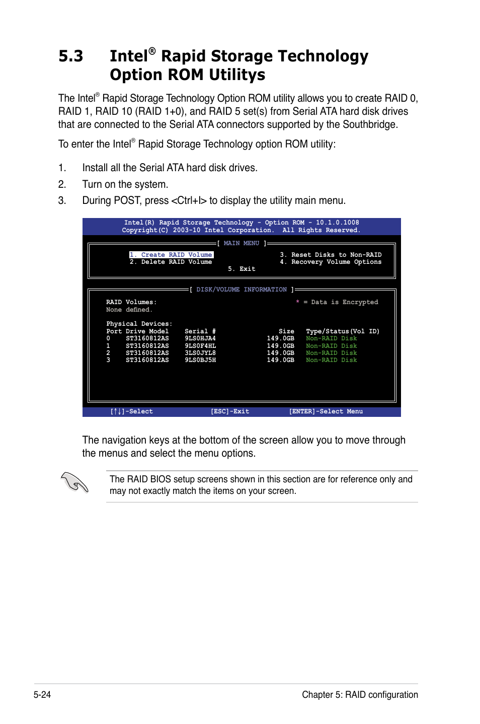 3 intel, Rapid storage technology option rom utilitys, The intel | Asus TS100-E7/PI4 User Manual | Page 108 / 136