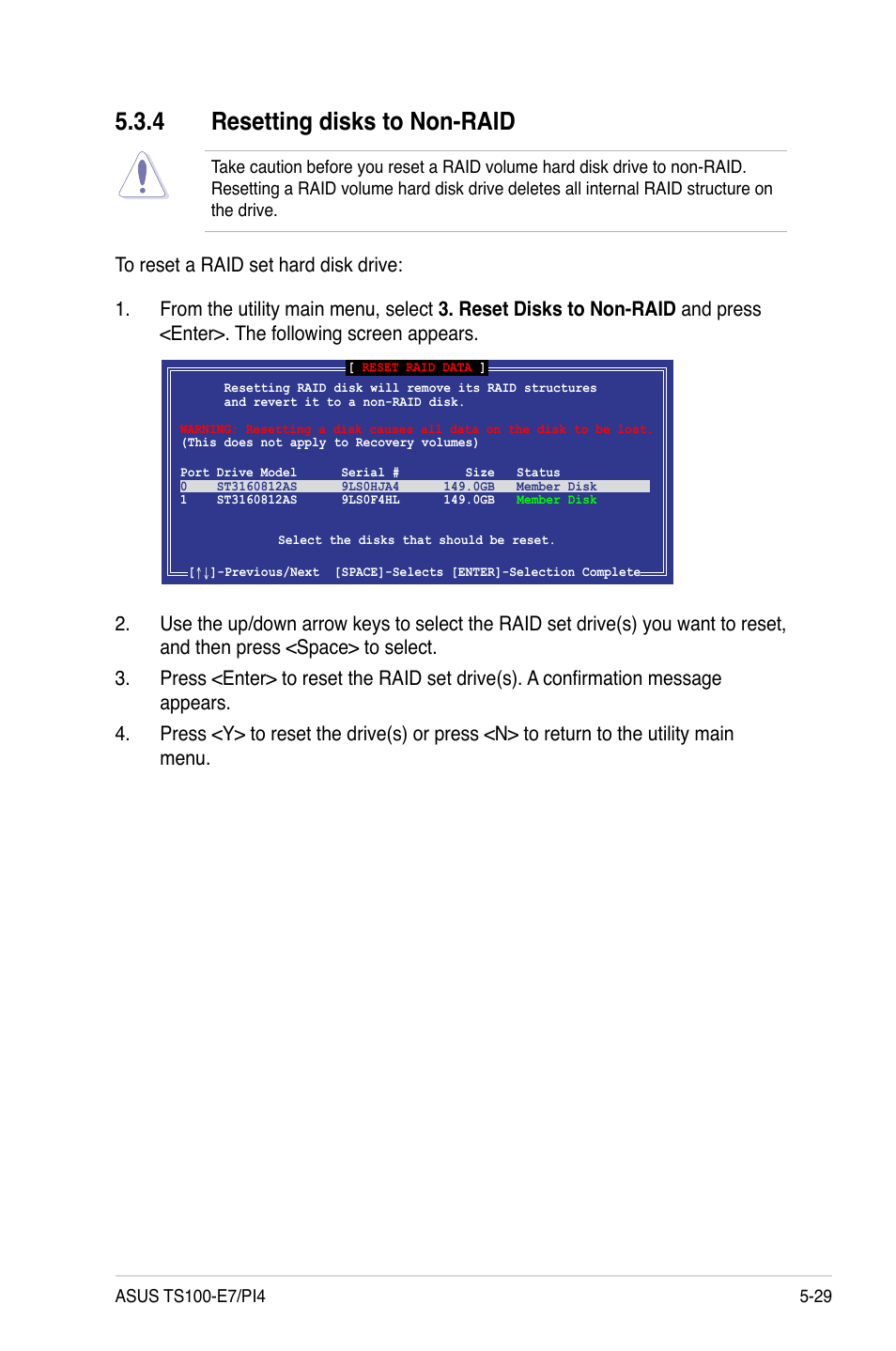 4 resetting disks to non-raid | Asus TS100-E7/PI4 User Manual | Page 113 / 136