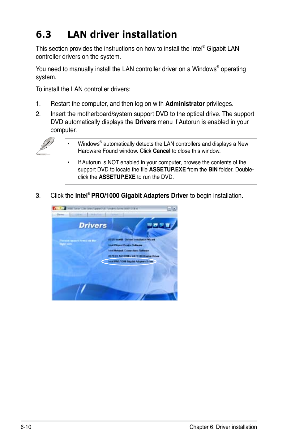 3 lan driver installation | Asus TS100-E7/PI4 User Manual | Page 128 / 136