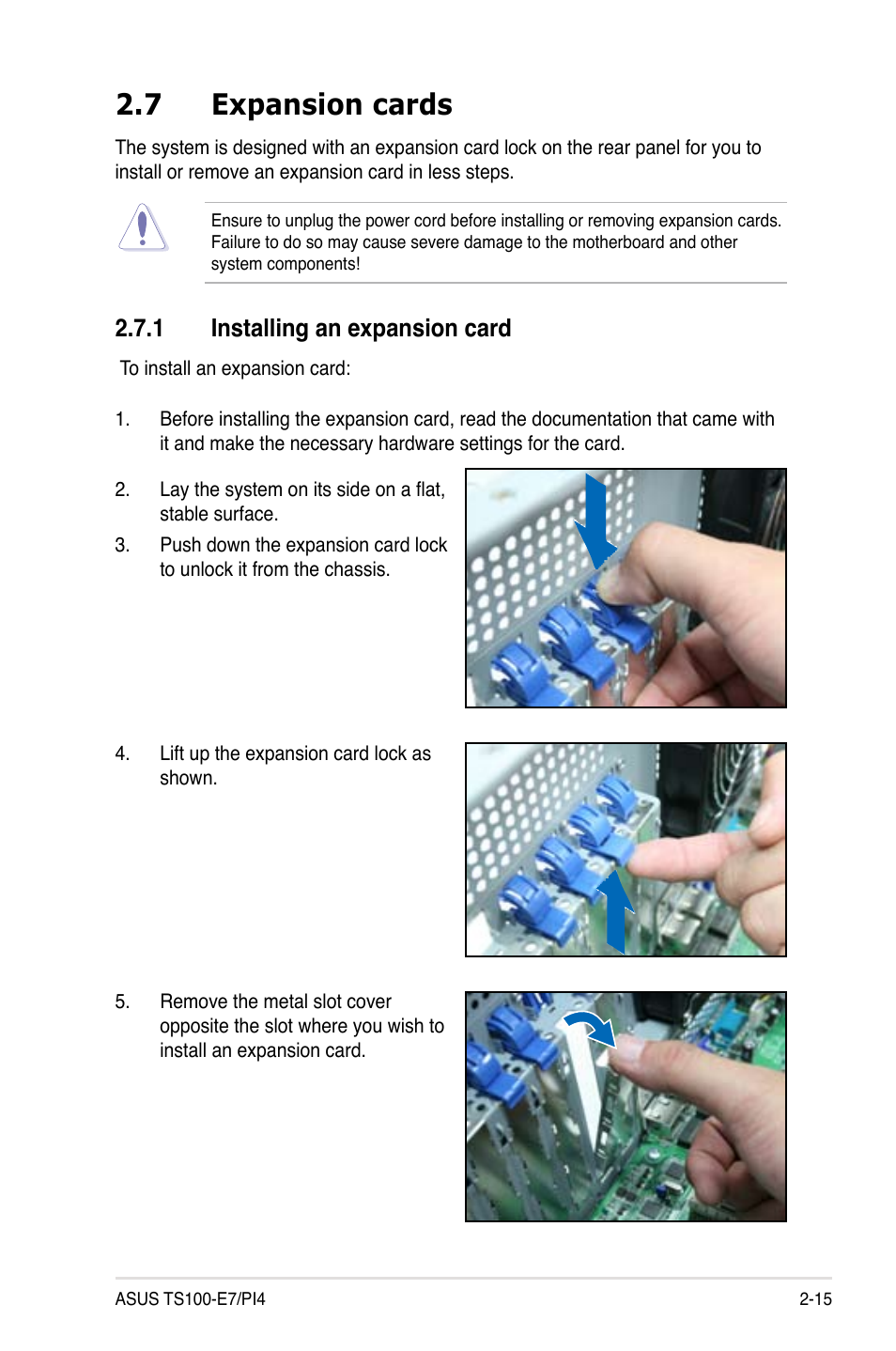 7 expansion cards, 1 installing an expansion card | Asus TS100-E7/PI4 User Manual | Page 35 / 136