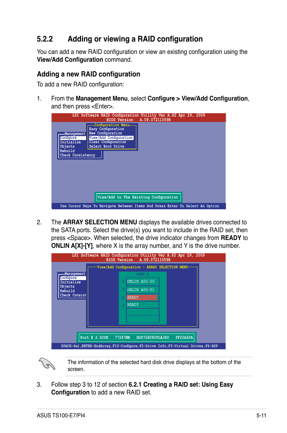 2 adding or viewing a raid configuration, Adding a new raid configuration | Asus TS100-E7/PI4 User Manual | Page 95 / 136