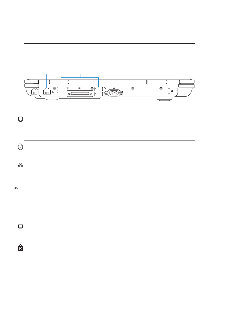 Rear side, Knowing the parts display (monitor) output, Kensington | Lock port, Usb port (2.0/1.1), Modem port, Lan port | Asus Z61A User Manual | Page 18 / 70