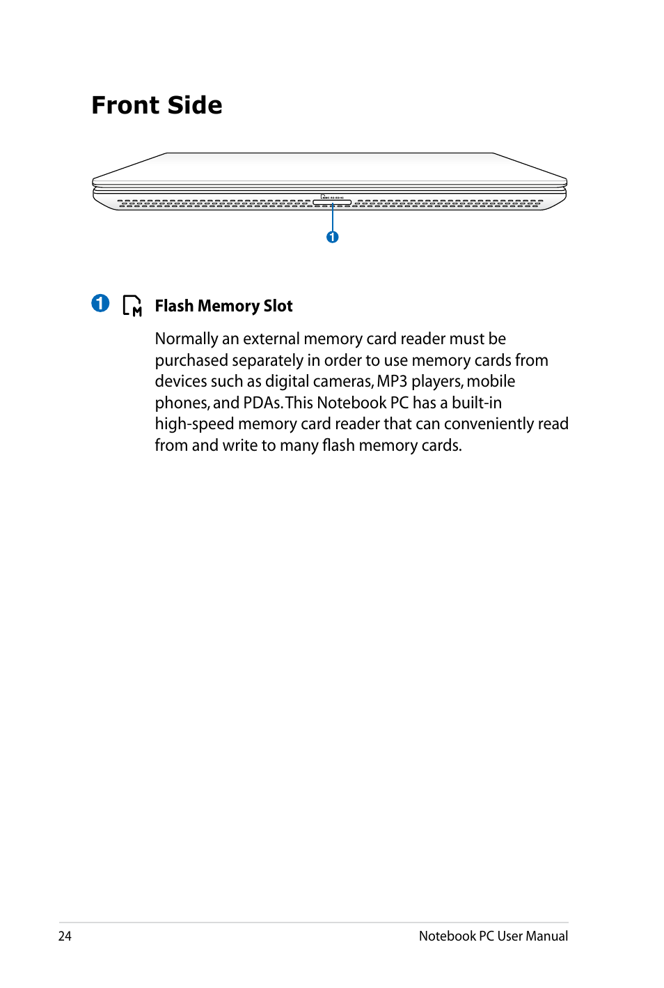 Front side | Asus X4LSM User Manual | Page 24 / 100