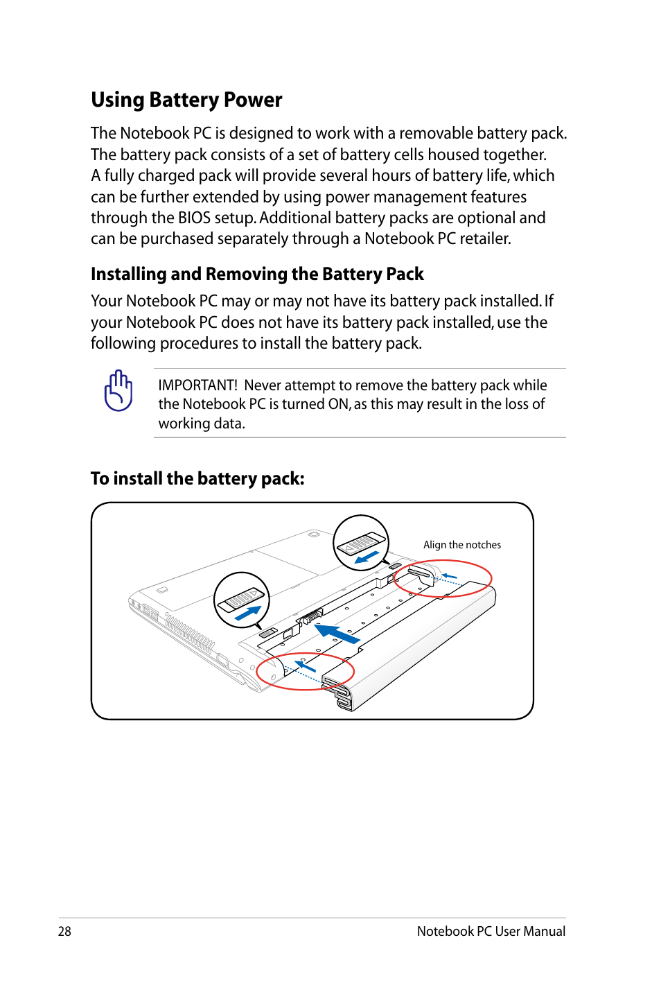 Using battery power | Asus X4LSM User Manual | Page 28 / 100