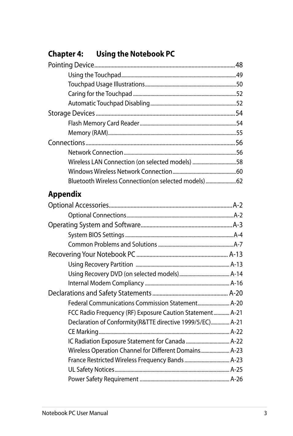 Asus X4LSM User Manual | Page 3 / 100