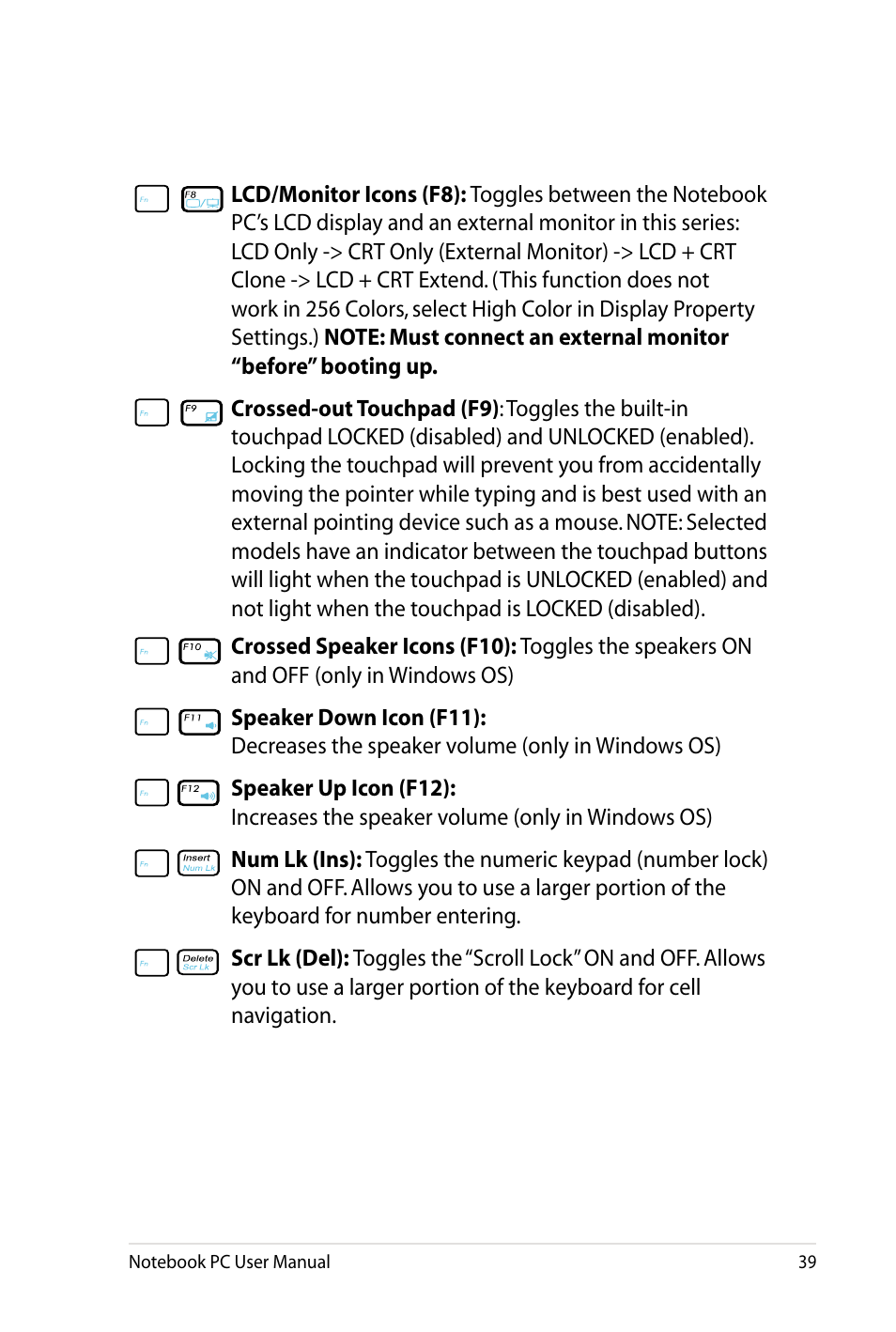 Asus X4LSM User Manual | Page 39 / 100