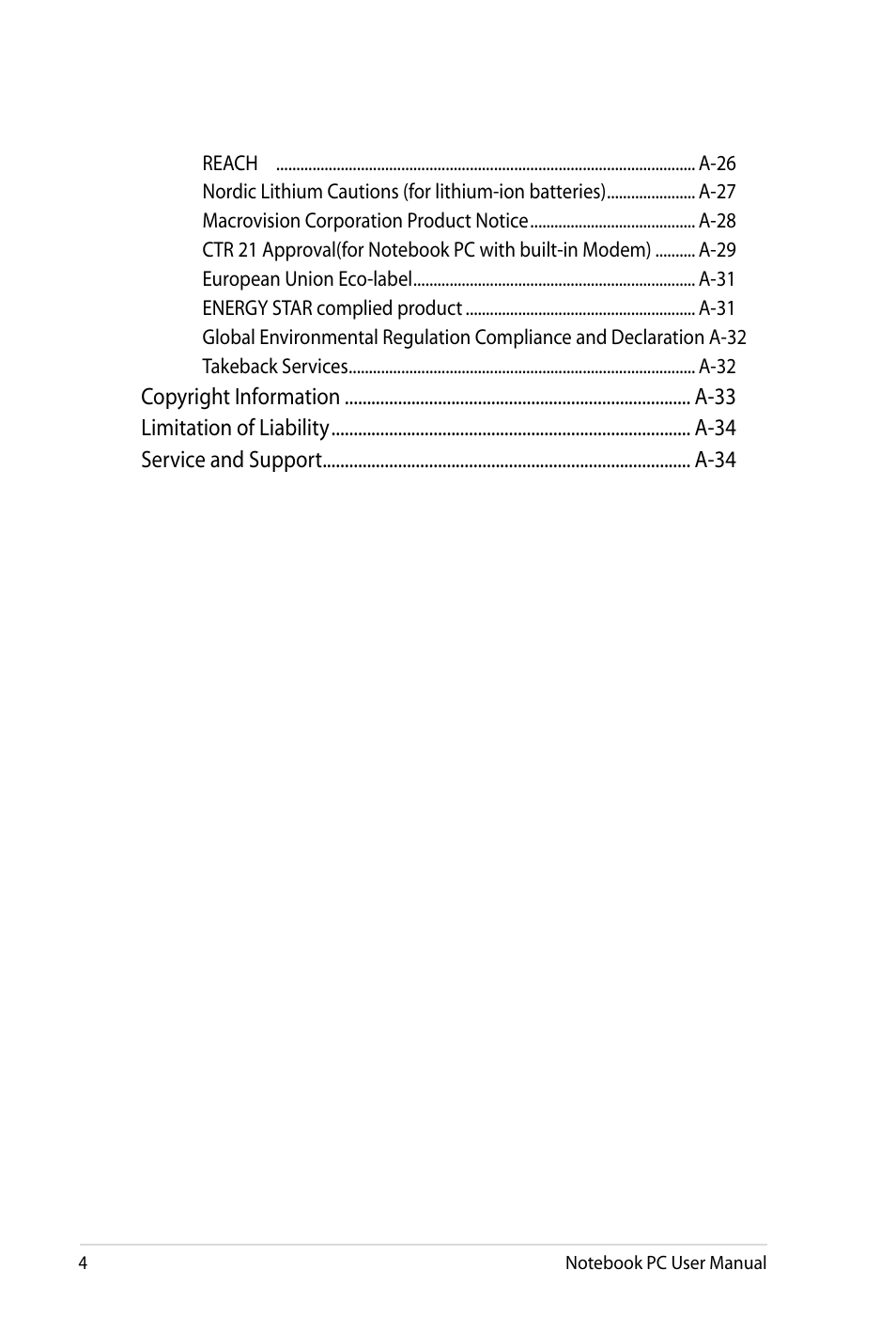 Asus X4LSM User Manual | Page 4 / 100