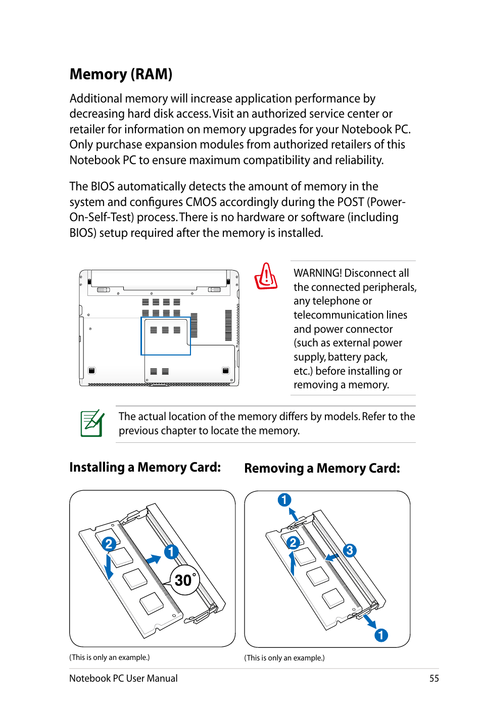 Memory (ram) | Asus X4LSM User Manual | Page 55 / 100