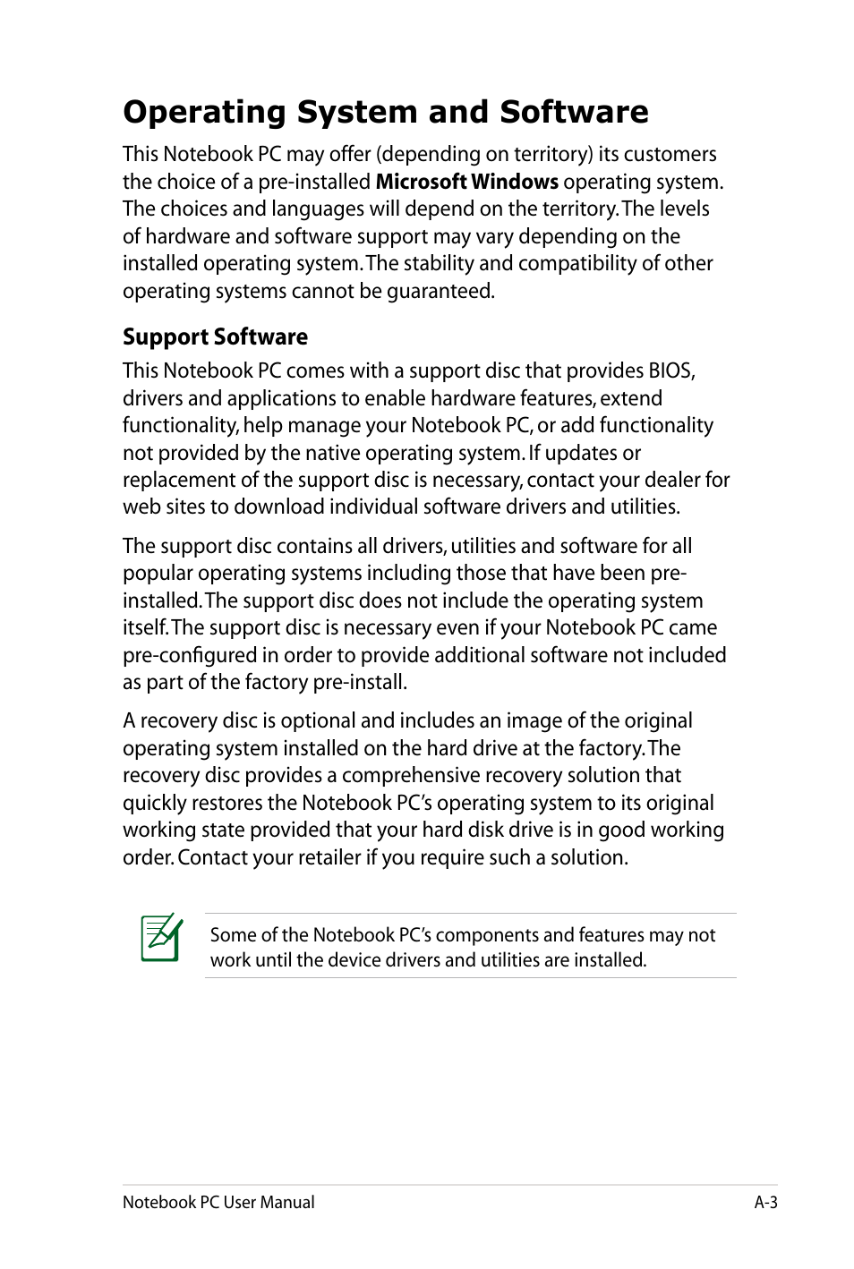 Operating system and software | Asus X4LSM User Manual | Page 67 / 100