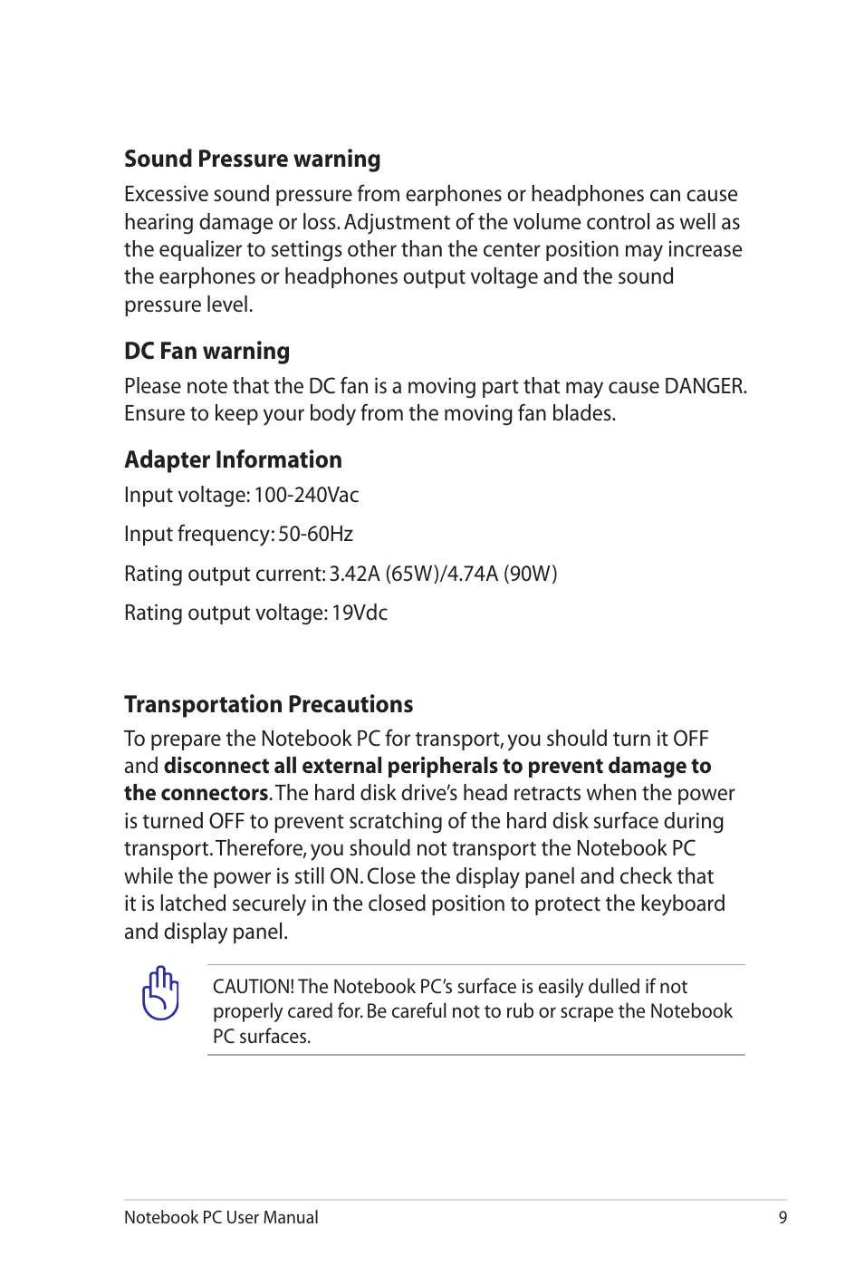 Asus X4LSM User Manual | Page 9 / 100