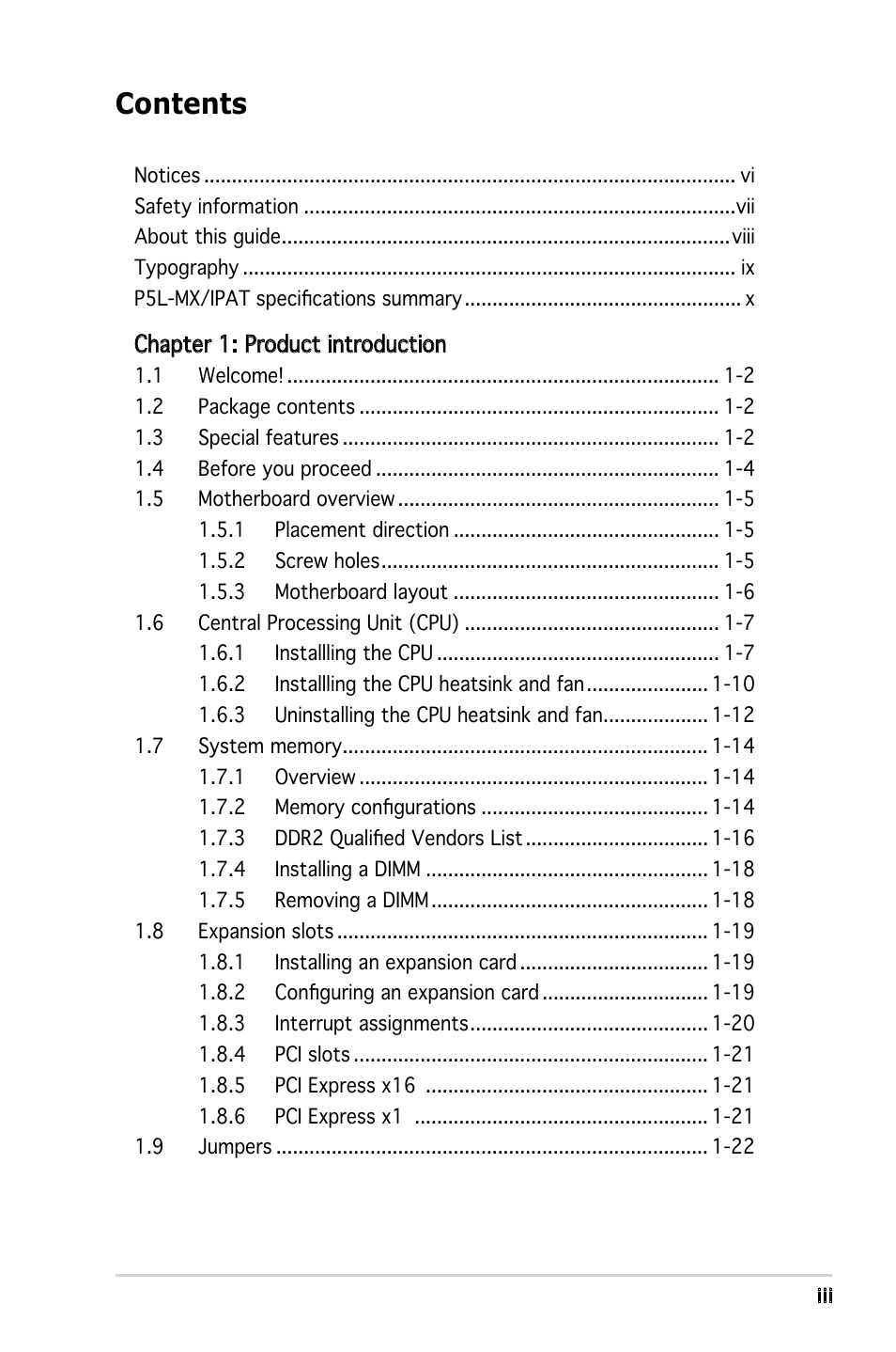 Asus P5L-MX/IPAT User Manual | Page 3 / 78