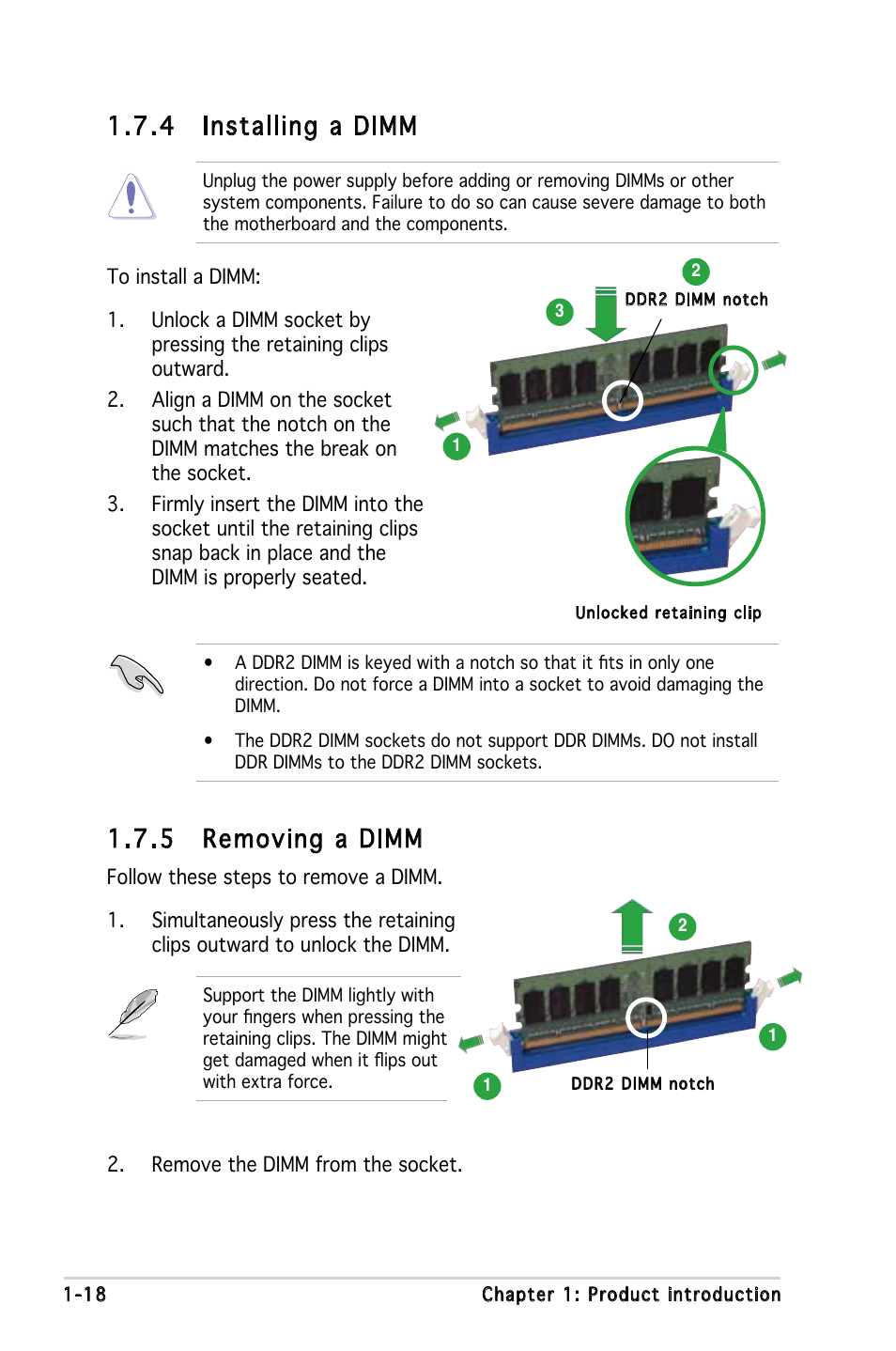 4 installing a dimm, 5 removing a dimm | Asus P5L-MX/IPAT User Manual | Page 30 / 78