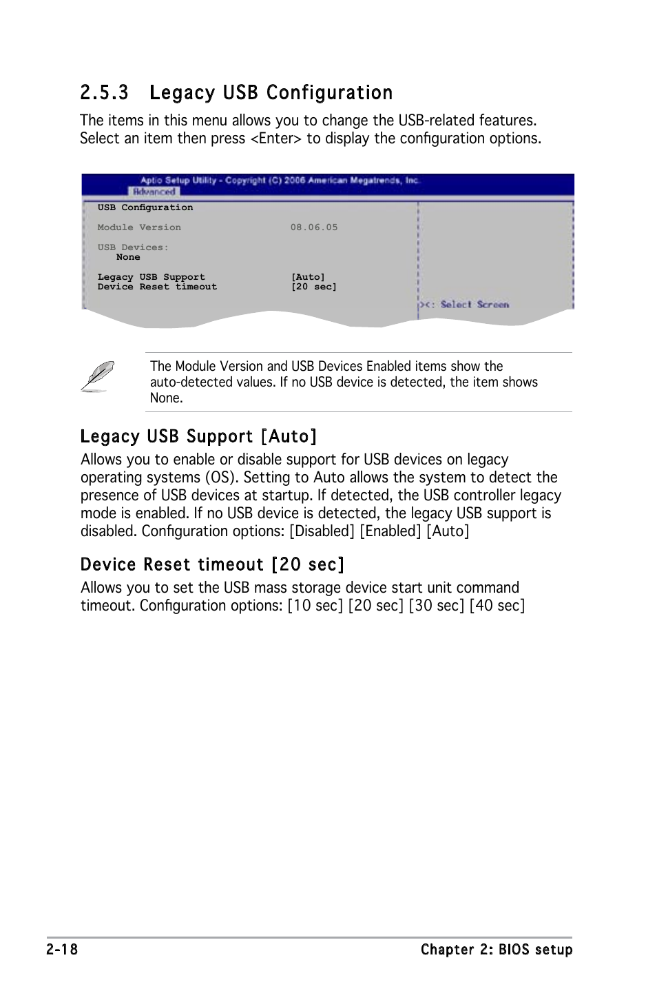 3 legacy usb configuration, Legacy usb support [auto, Device reset timeout [20 sec | Asus P5L-MX/IPAT User Manual | Page 62 / 78