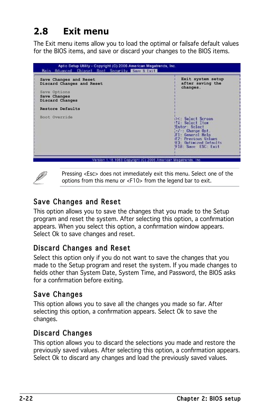 8 exit menu, Save changes and reset, Discard changes and reset | Save changes, Discard changes | Asus P5L-MX/IPAT User Manual | Page 66 / 78