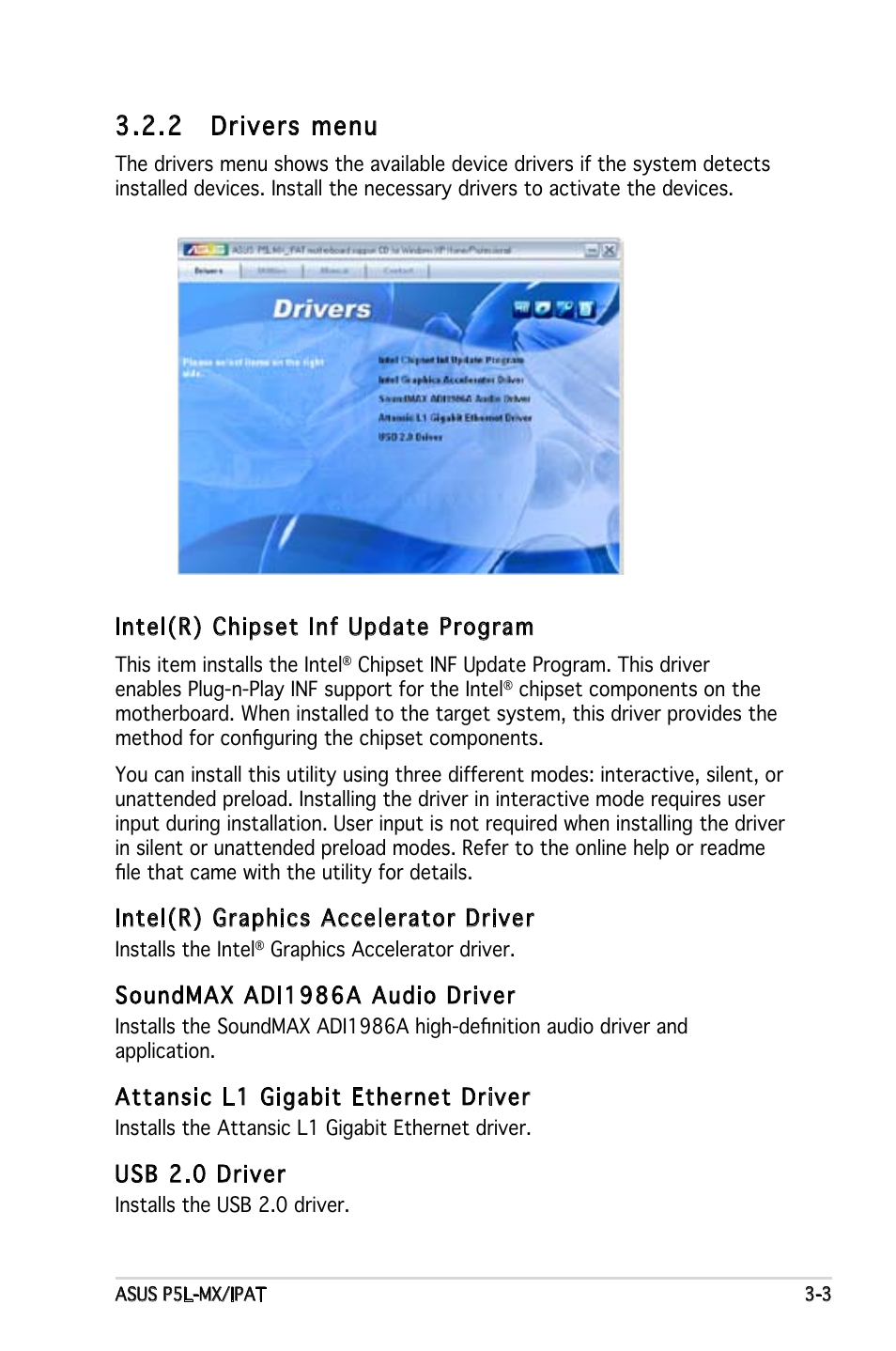 2 drivers menu | Asus P5L-MX/IPAT User Manual | Page 71 / 78