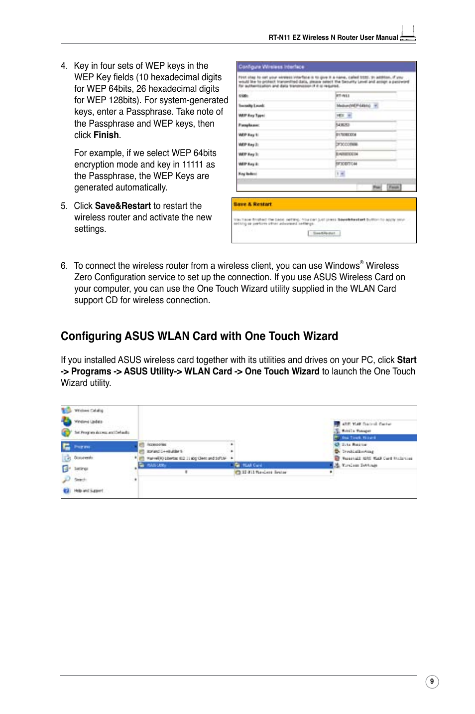 Configuring asus wlan card with one touch wizard | Asus RT-N11 User Manual | Page 11 / 44