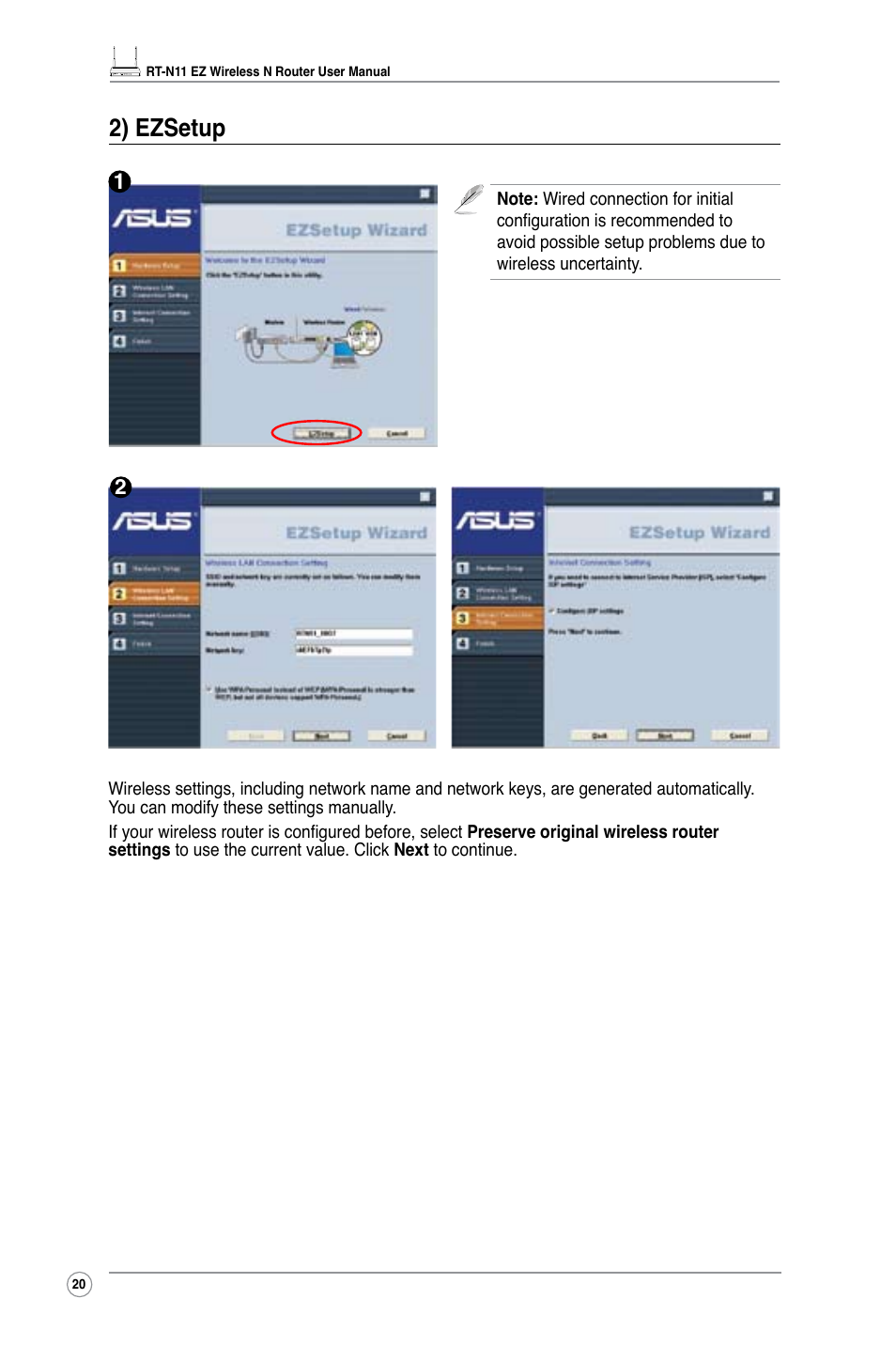 2) ezsetup | Asus RT-N11 User Manual | Page 22 / 44