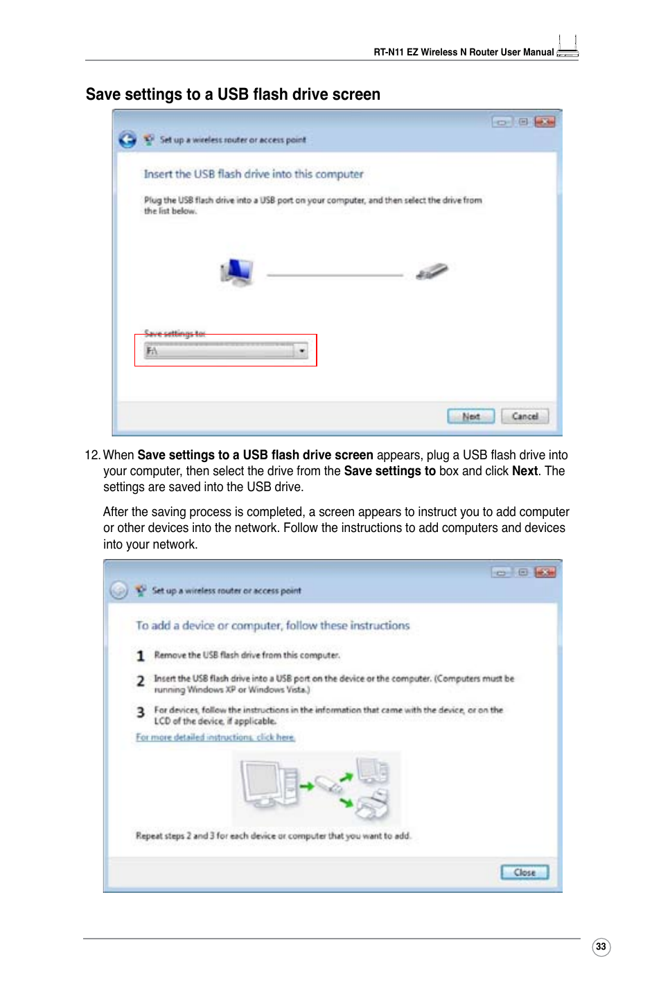 Save settings to a usb flash drive screen | Asus RT-N11 User Manual | Page 35 / 44