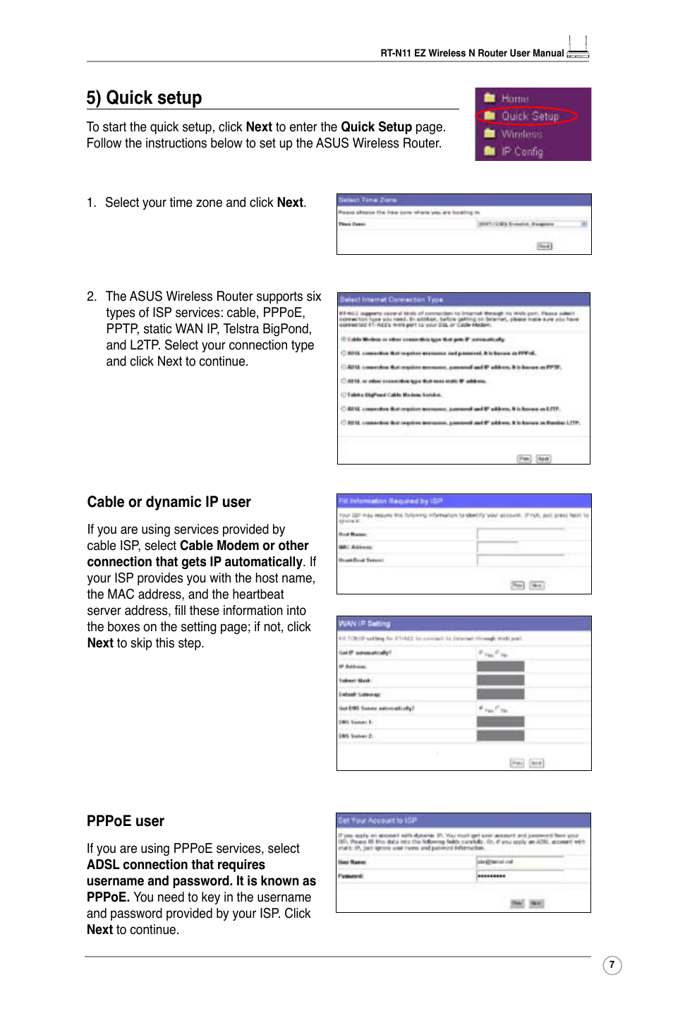 5) quick setup | Asus RT-N11 User Manual | Page 9 / 44