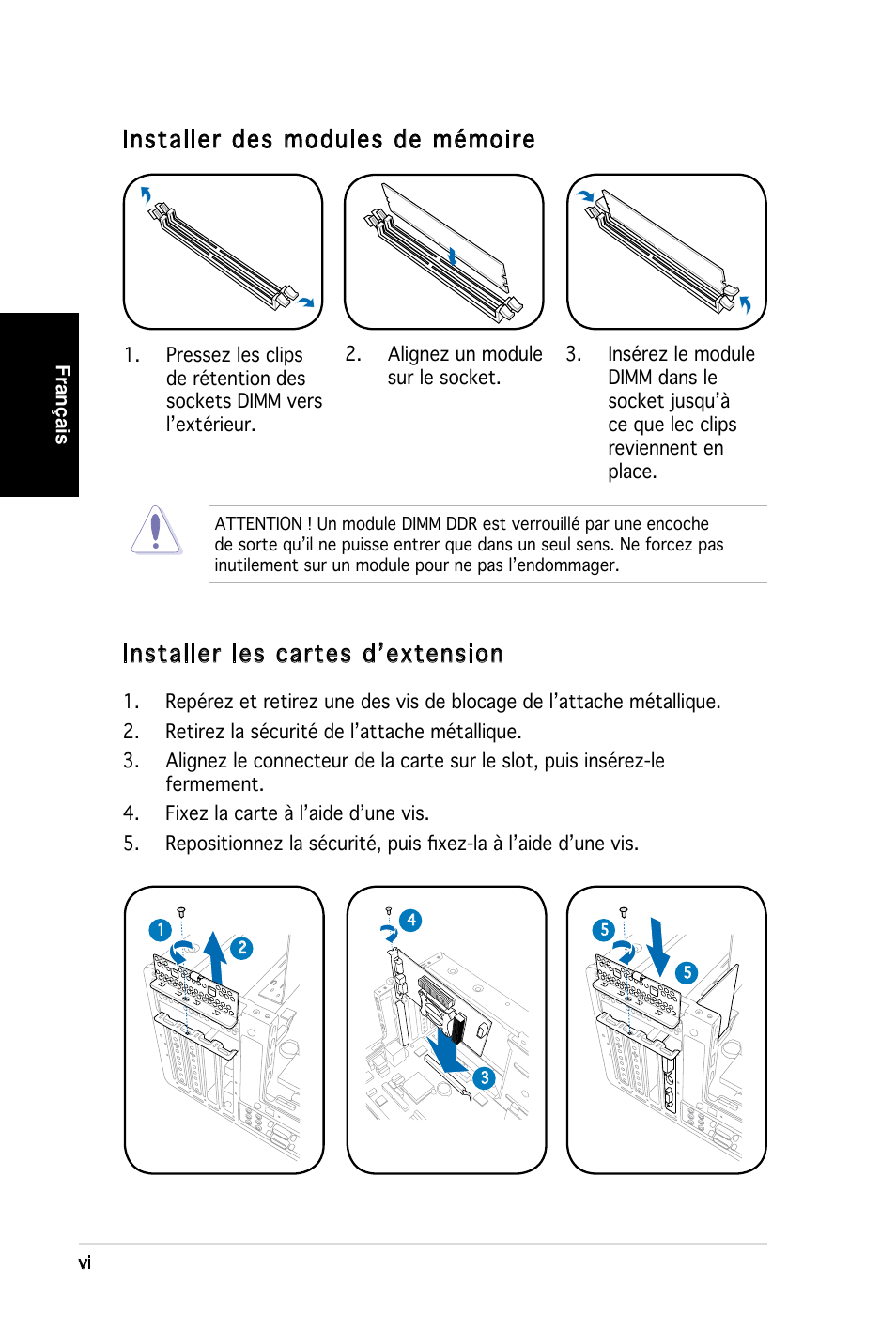 Installer des modules de mémoire, Installer les cartes d’extension | Asus T3-PH1 User Manual | Page 14 / 80