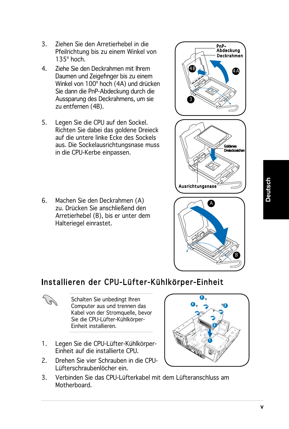 Installieren der cpu-lüfter-kühlkörper-einheit | Asus T3-PH1 User Manual | Page 21 / 80