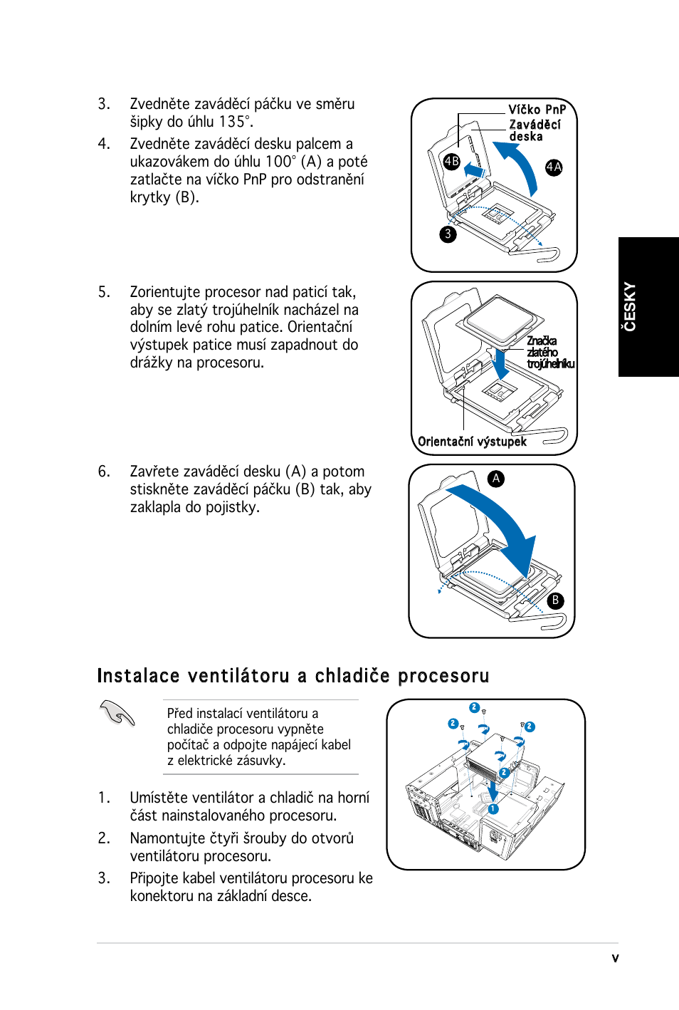 Instalace ventilátoru a chladiče procesoru | Asus T3-PH1 User Manual | Page 61 / 80