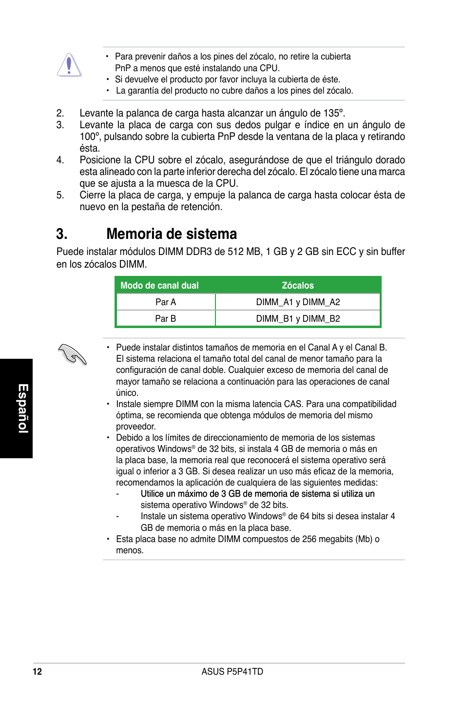 Español | Asus P5P41TD User Manual | Page 12 / 41