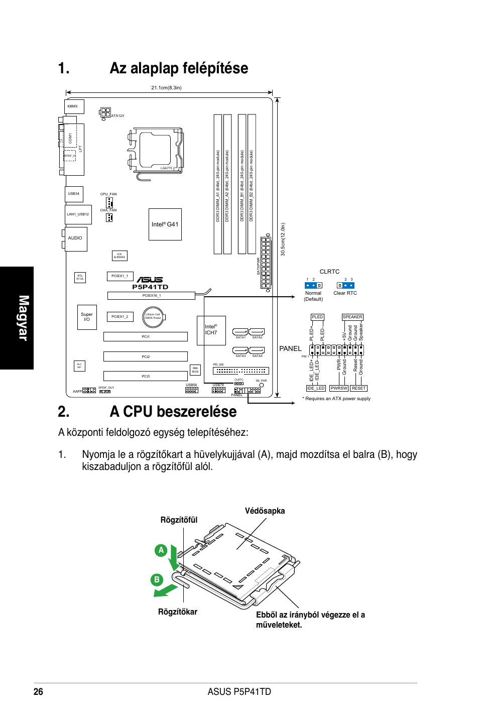 Az alaplap felépítése 2. a cpu beszerelése, Magyar, Asus p5p41td | Asus P5P41TD User Manual | Page 26 / 41