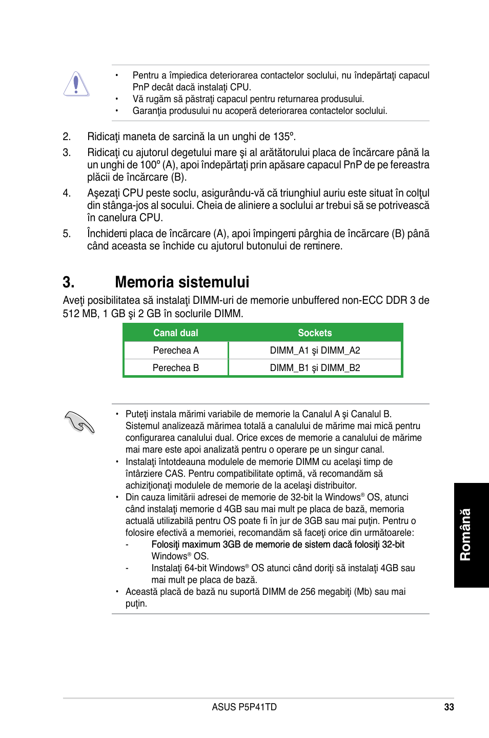 Română | Asus P5P41TD User Manual | Page 33 / 41