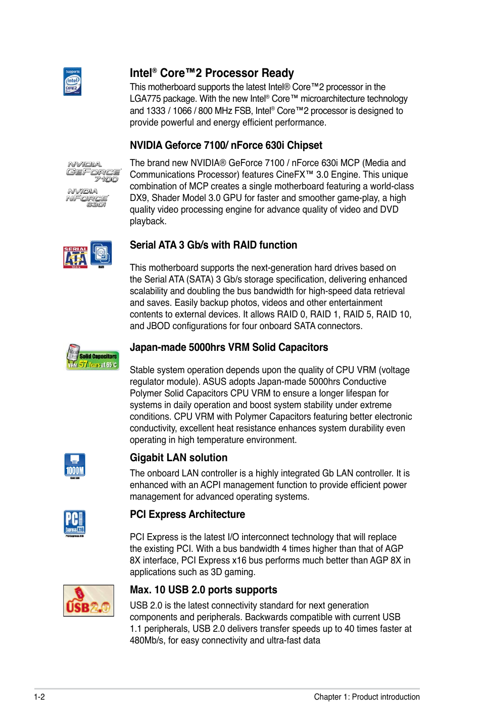 Intel, Core™2.processor.ready | Asus P5N73-CM User Manual | Page 12 / 64