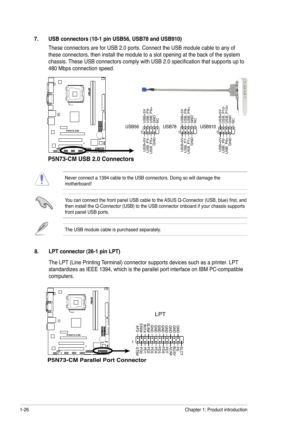 P5n73-cm parallel port connector | Asus P5N73-CM User Manual | Page 36 / 64