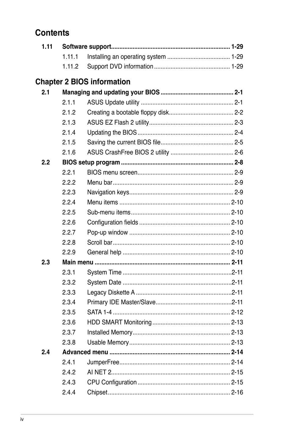 Asus P5N73-CM User Manual | Page 4 / 64