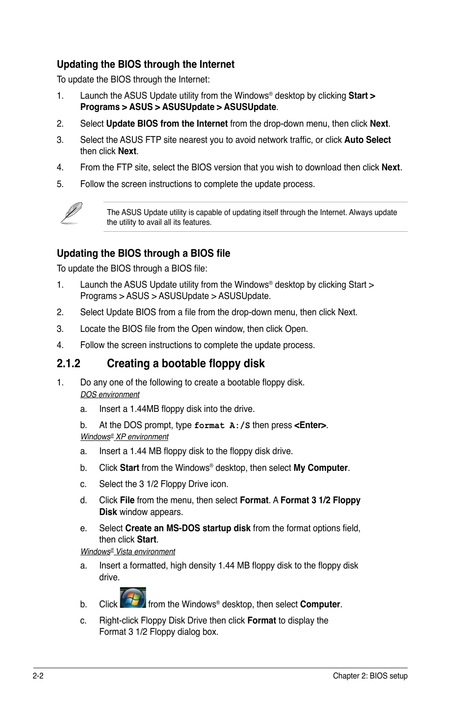 2 creating a bootable floppy disk, Creating a bootable floppy disk -2 | Asus P5N73-CM User Manual | Page 42 / 64