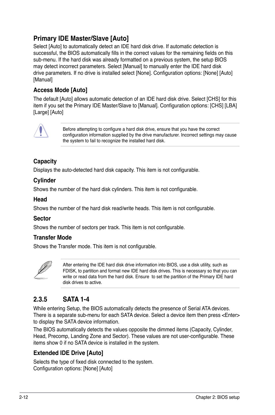 5 sata 1-4, Sata 1-4 -12, Primary.ide.master/slave.[auto | Sata.1-4 | Asus P5N73-CM User Manual | Page 52 / 64