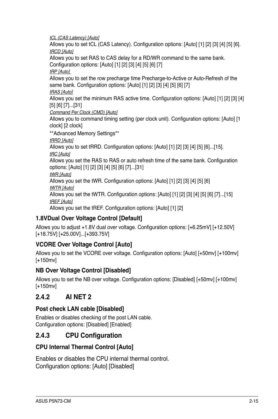 2 ai net 2, 3 cpu configuration, Ai net 2 -15 | Cpu configuration -15 | Asus P5N73-CM User Manual | Page 55 / 64