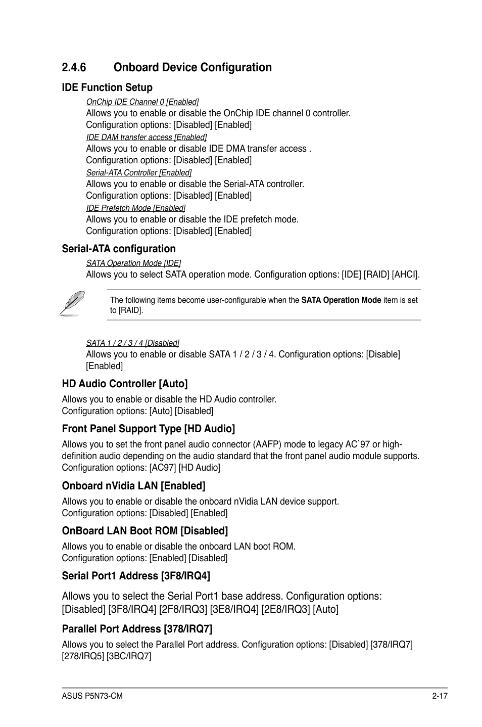 6 onboard device configuration, 6 onboard device configuration -17 | Asus P5N73-CM User Manual | Page 57 / 64