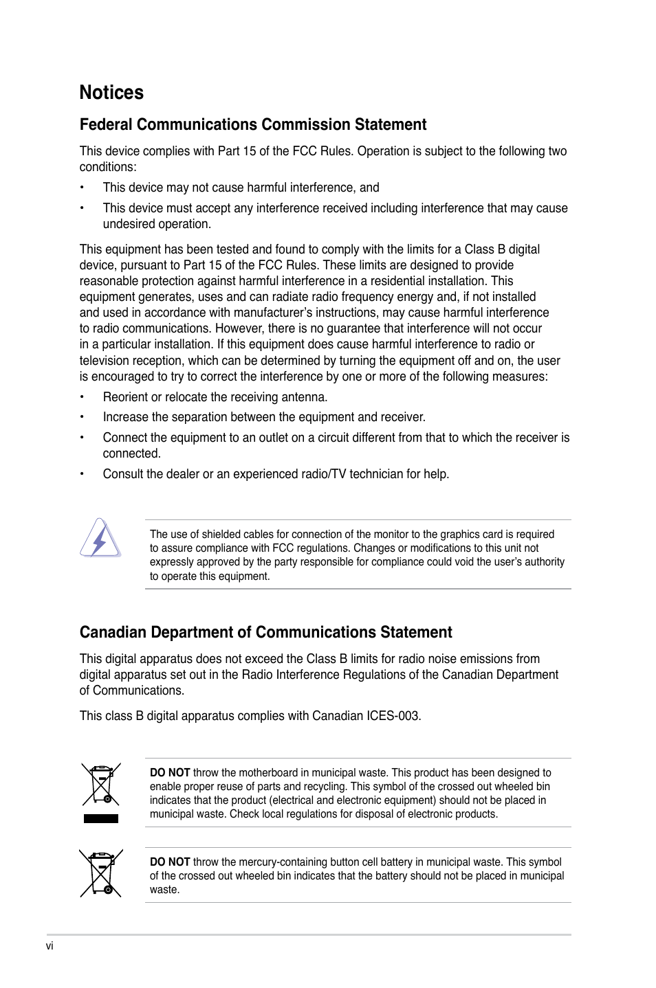 Notices | Asus P5N73-CM User Manual | Page 6 / 64