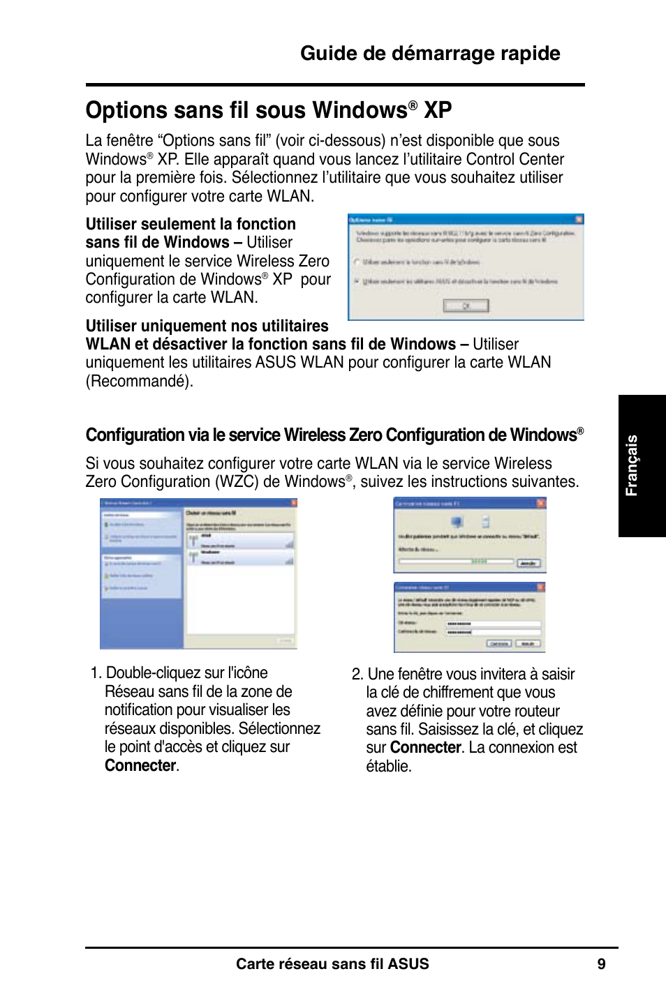 Options sans fil sous windows, Guide de démarrage rapide | Asus WL-160N User Manual | Page 11 / 55