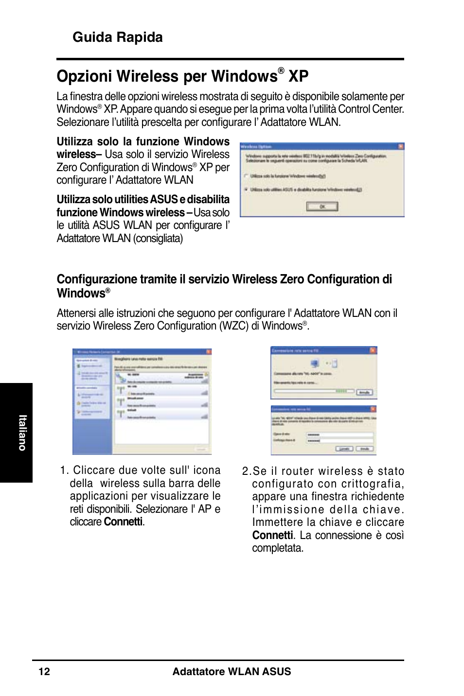 Opzioni wireless per windows, Guida rapida | Asus WL-160N User Manual | Page 14 / 55