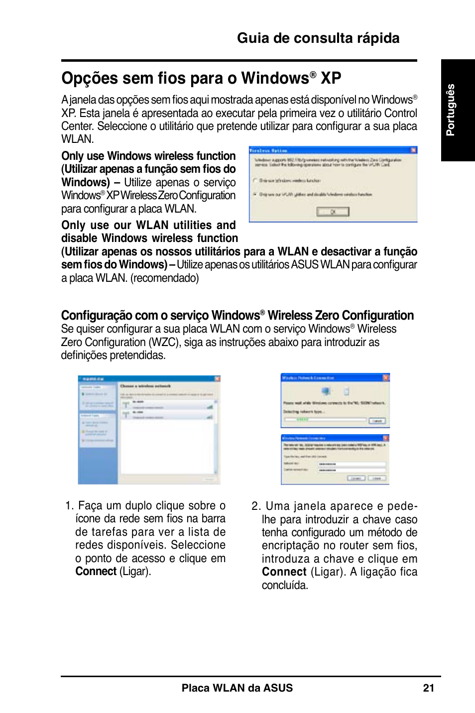 Opções sem fios para o windows, Guia de consulta rápida | Asus WL-160N User Manual | Page 23 / 55