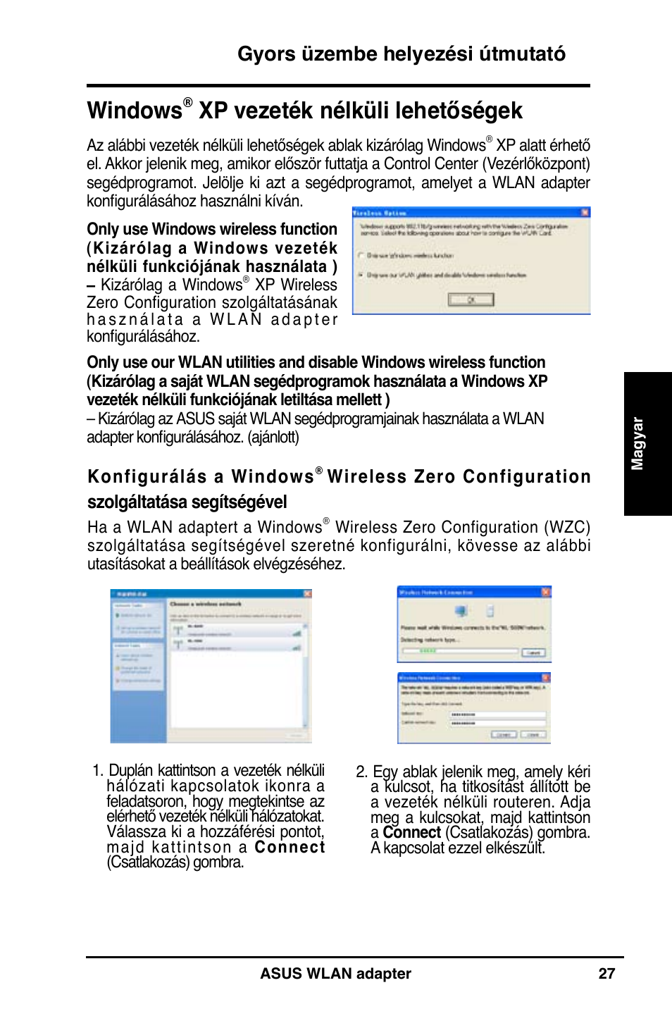 Windows, Xp vezeték nélküli lehetőségek, Gyors üzembe helyezési útmutató | Asus WL-160N User Manual | Page 29 / 55