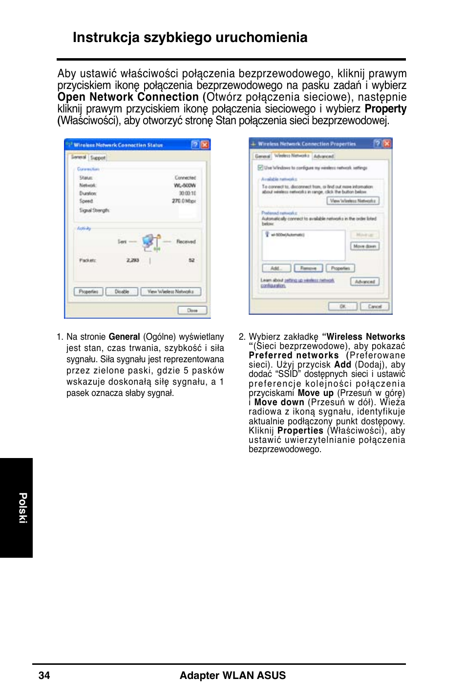 Instrukcja szybkiego uruchomienia | Asus WL-160N User Manual | Page 36 / 55