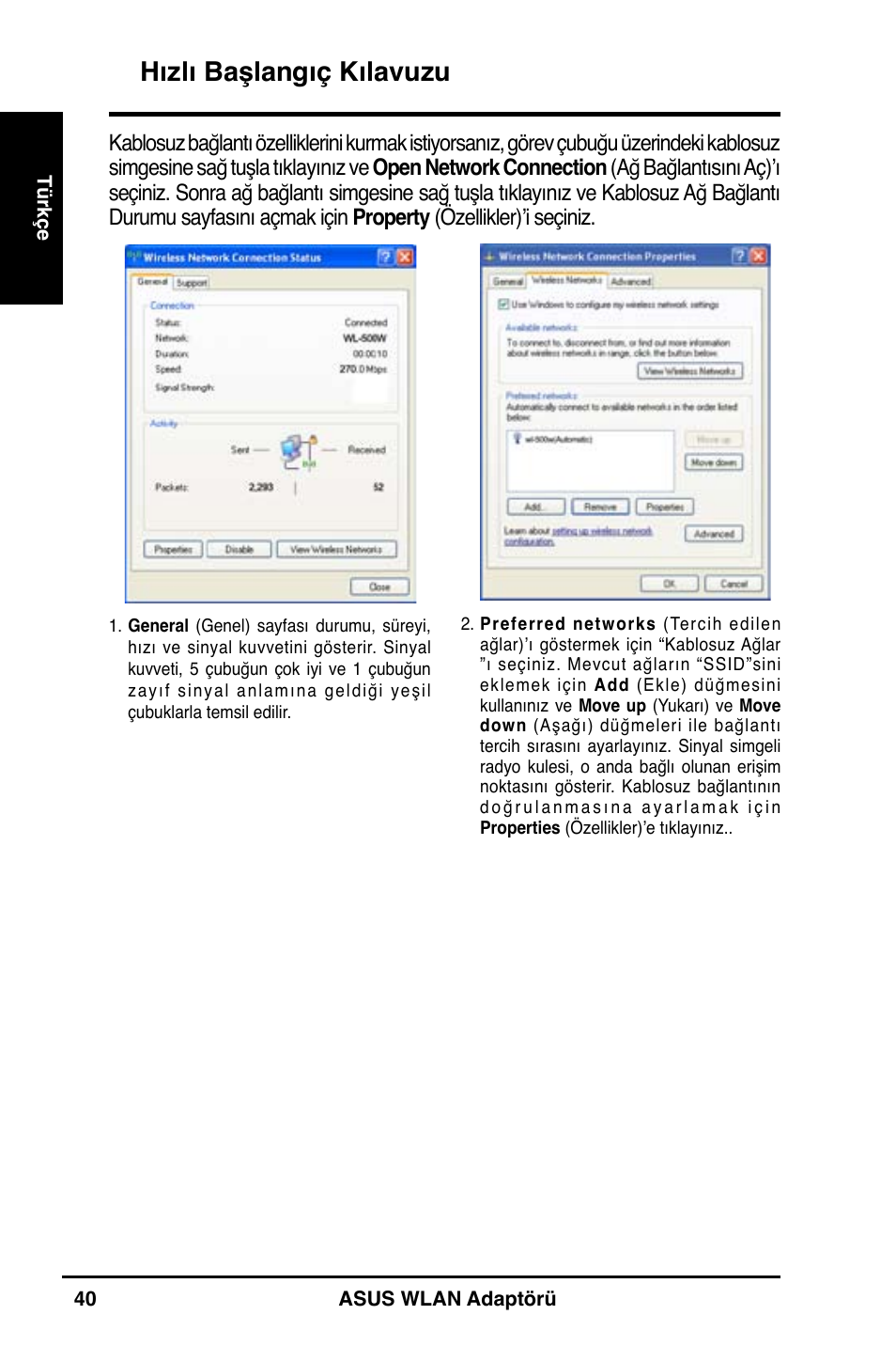 Hızlı başlangıç kılavuzu | Asus WL-160N User Manual | Page 42 / 55